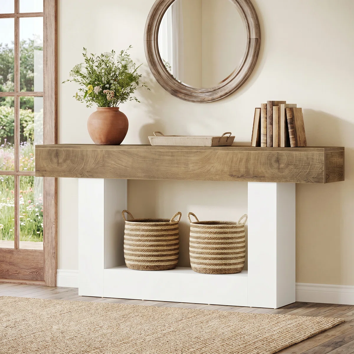 Farmhouse Console Table — 63" with 2-Tier Shelves